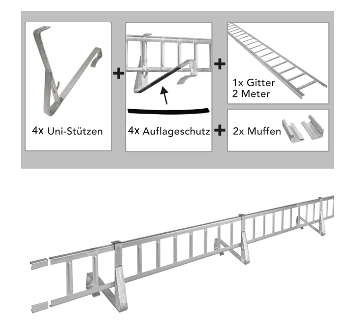 2,0 m Schneefanggitter-Set 11-teilig, Universal-System, Schneefanghöhe 26 cm