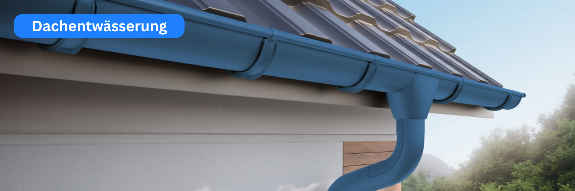 Dachentwässerung in blau montiert