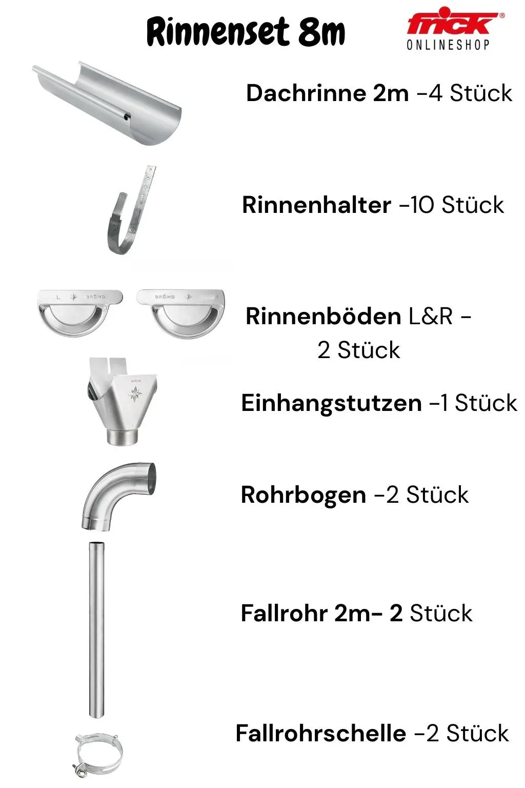 Zink Dachrinne Komplettset farbig | 8tlg. 250mm | 7tlg. 280mm | 6tlg. 333mm