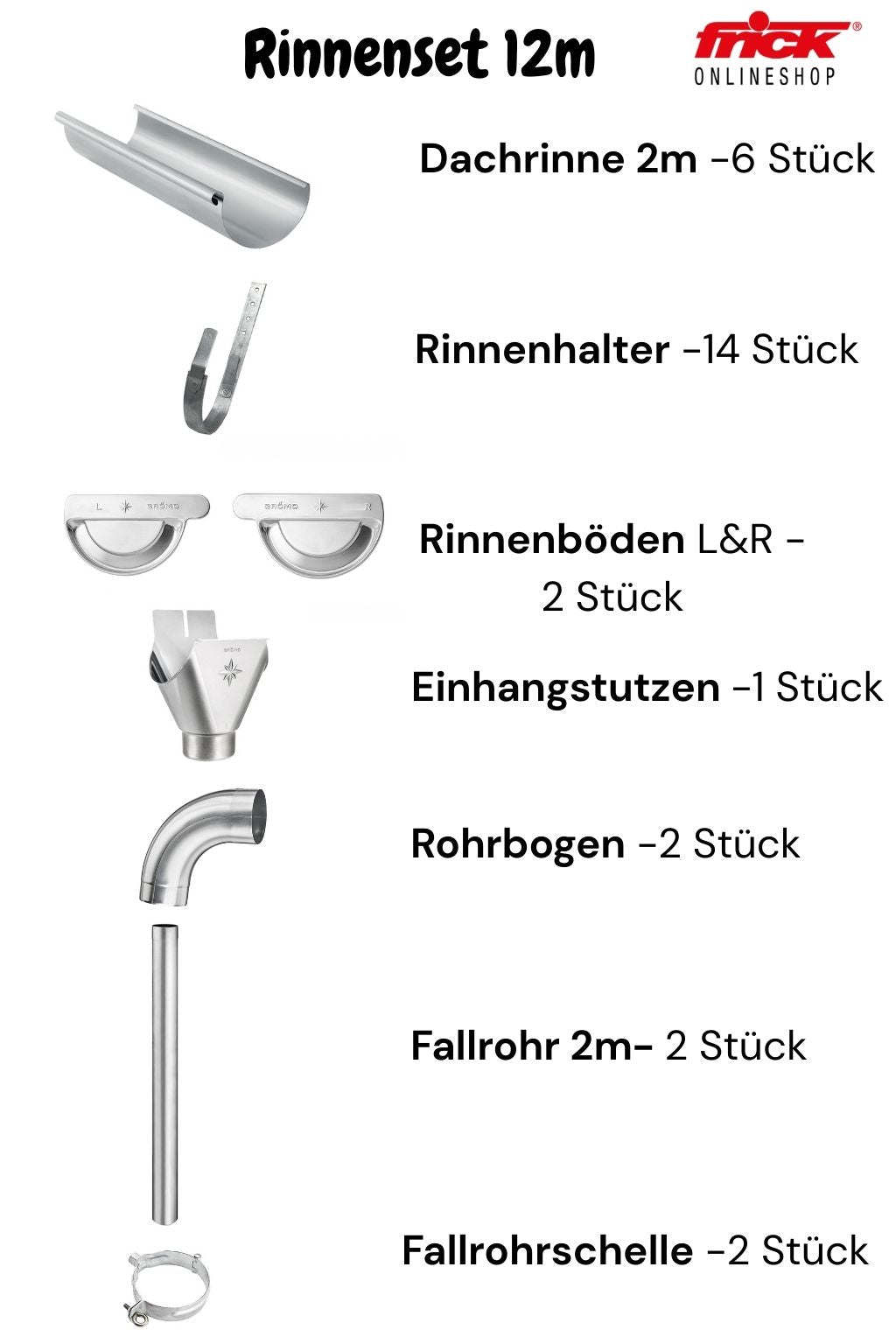 Zink Dachrinne Komplettset farbig | 8tlg. 250mm | 7tlg. 280mm | 6tlg. 333mm