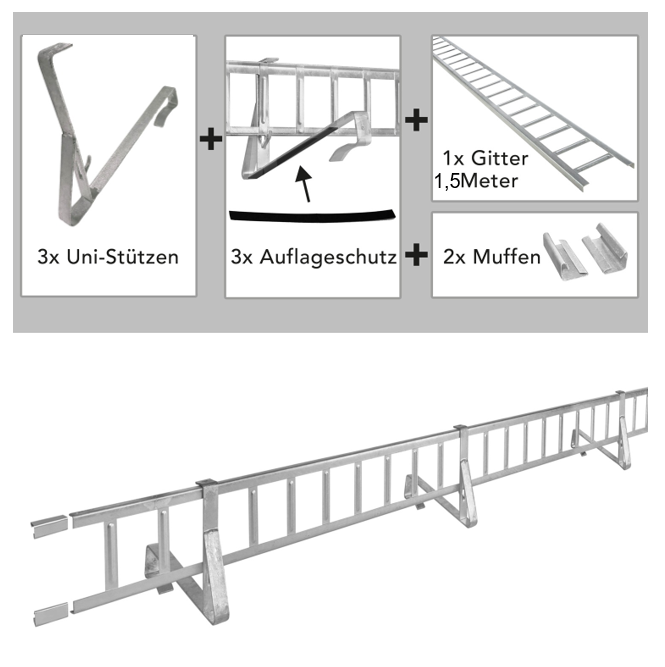1,5 m Schneefanggitter-Set 9-teilig, Universal-System, Schneefanghöhe 26 cm