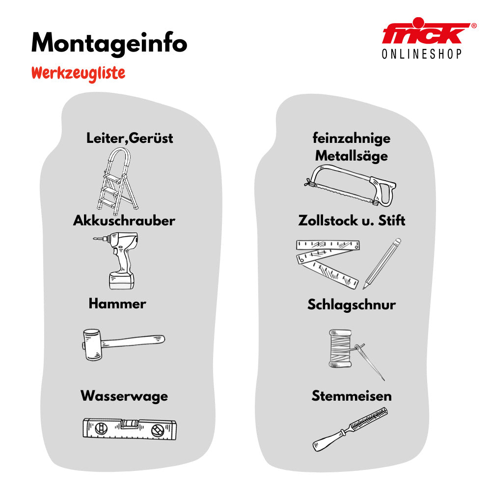 Werkzeugliste für Dachrinnenset