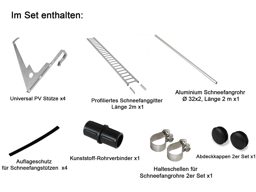 2,0 m Schneefanggitter-Set für Photovoltaikanlagen 320 kg pro Meter stark