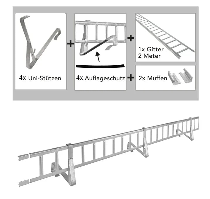 2,0 m Schneefanggitter-Set 11-teilig, Universal-System, Schneefanghöhe 26 cm