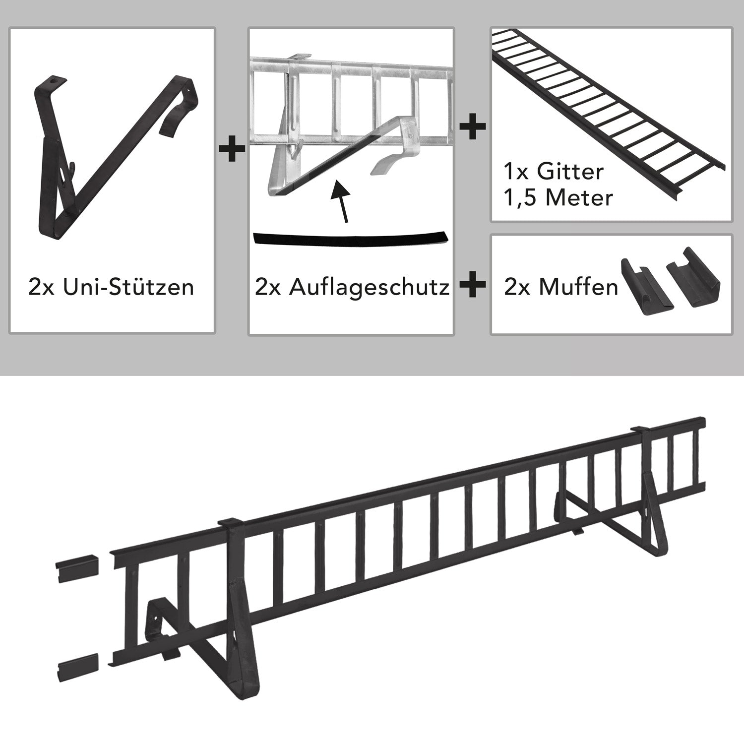 1,5 m Schneefanggitter-Set 7-teilig, Universal-System, Schneefanghöhe 22 cm