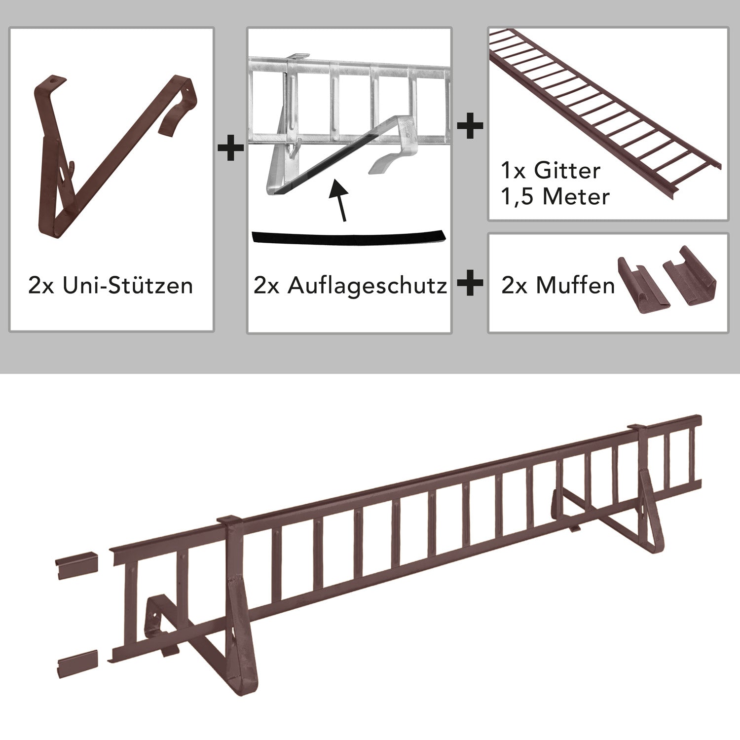 1,5 m Schneefanggitter-Set 7-teilig, Universal-System, Schneefanghöhe 22 cm