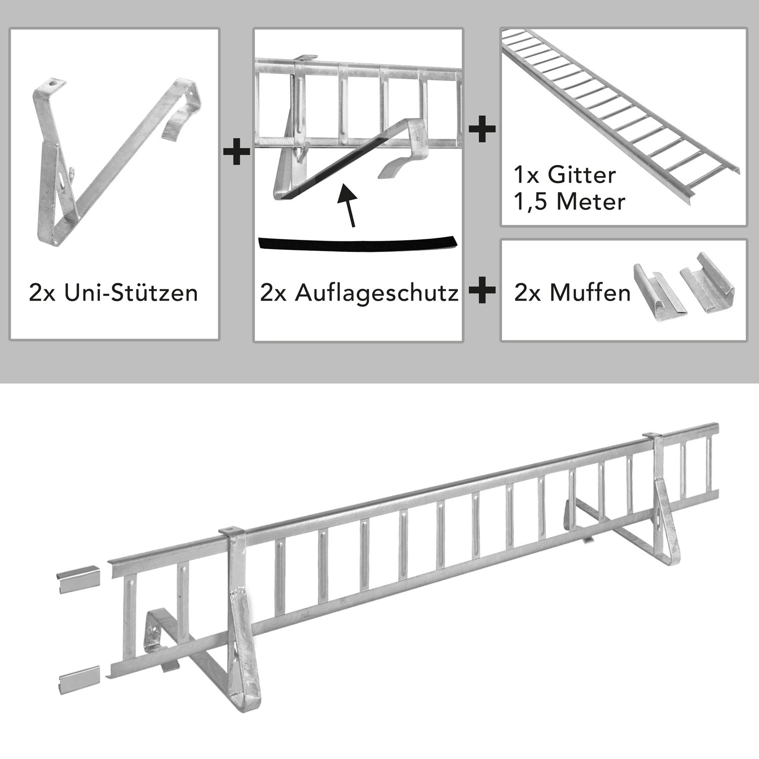 1,5 m Schneefanggitter-Set 7-teilig, Universal-System, Schneefanghöhe 22 cm