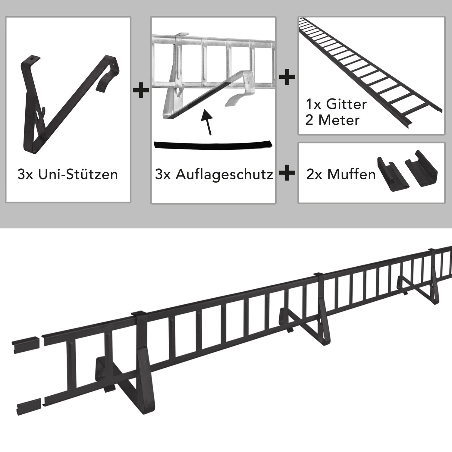 2,0 m Schneefanggitter-Set 9-teilig, Universal-System, Schneefanghöhe 22 cm