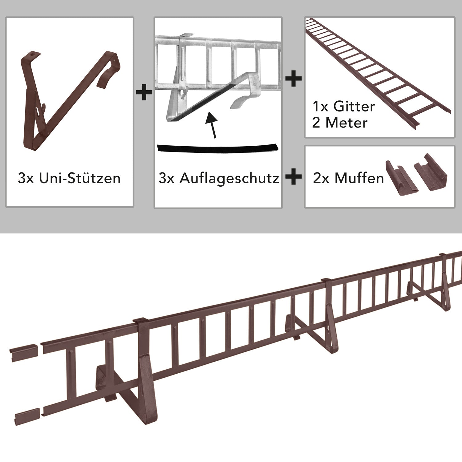 2,0 m Schneefanggitter-Set 9-teilig, Universal-System, Schneefanghöhe 22 cm