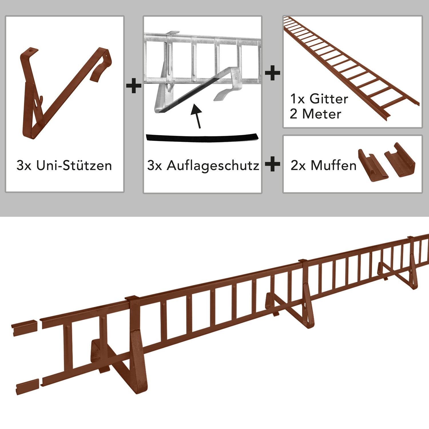 2,0 m Schneefanggitter-Set 9-teilig, Universal-System, Schneefanghöhe 22 cm