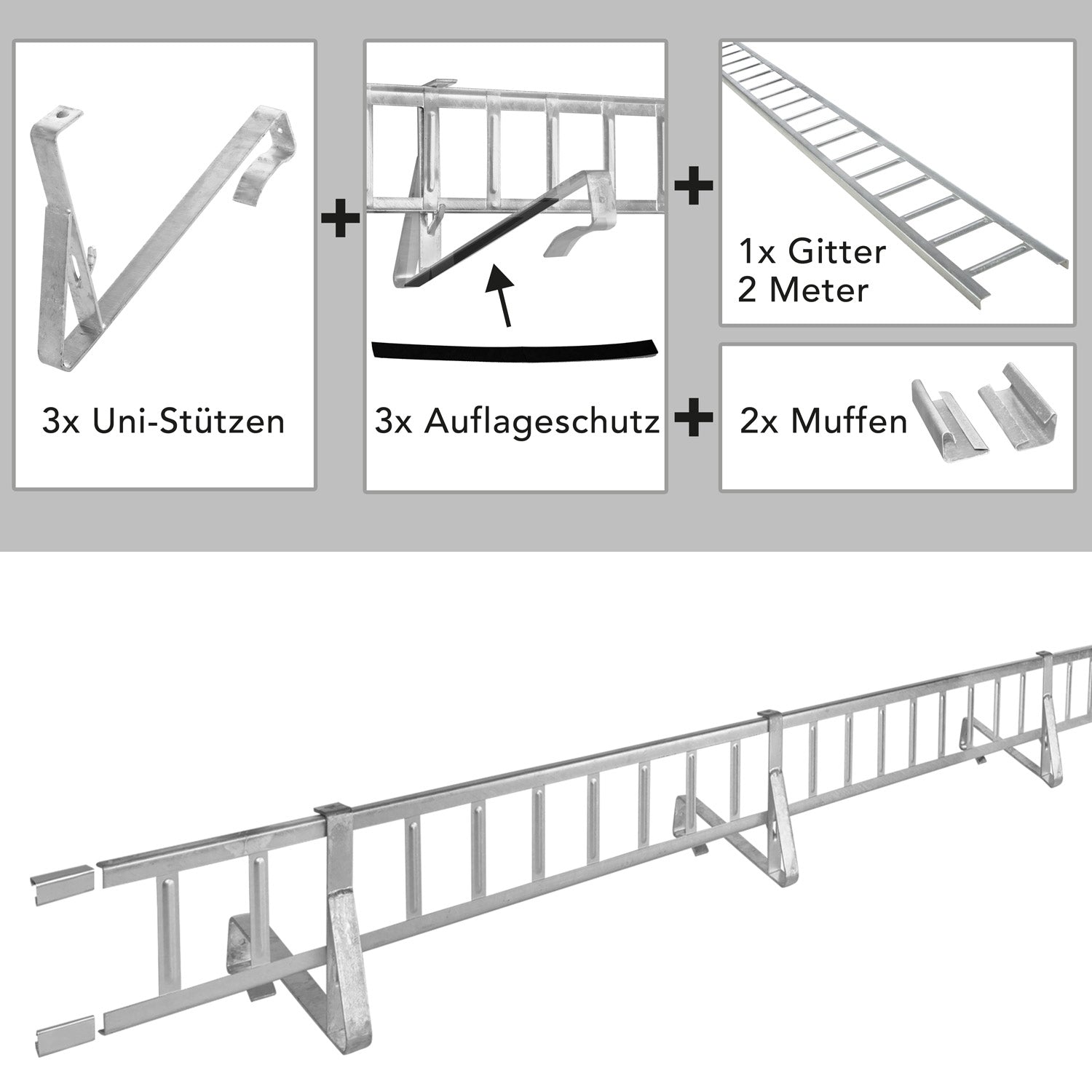 2,0 m Schneefanggitter-Set 9-teilig, Universal-System, Schneefanghöhe 22 cm