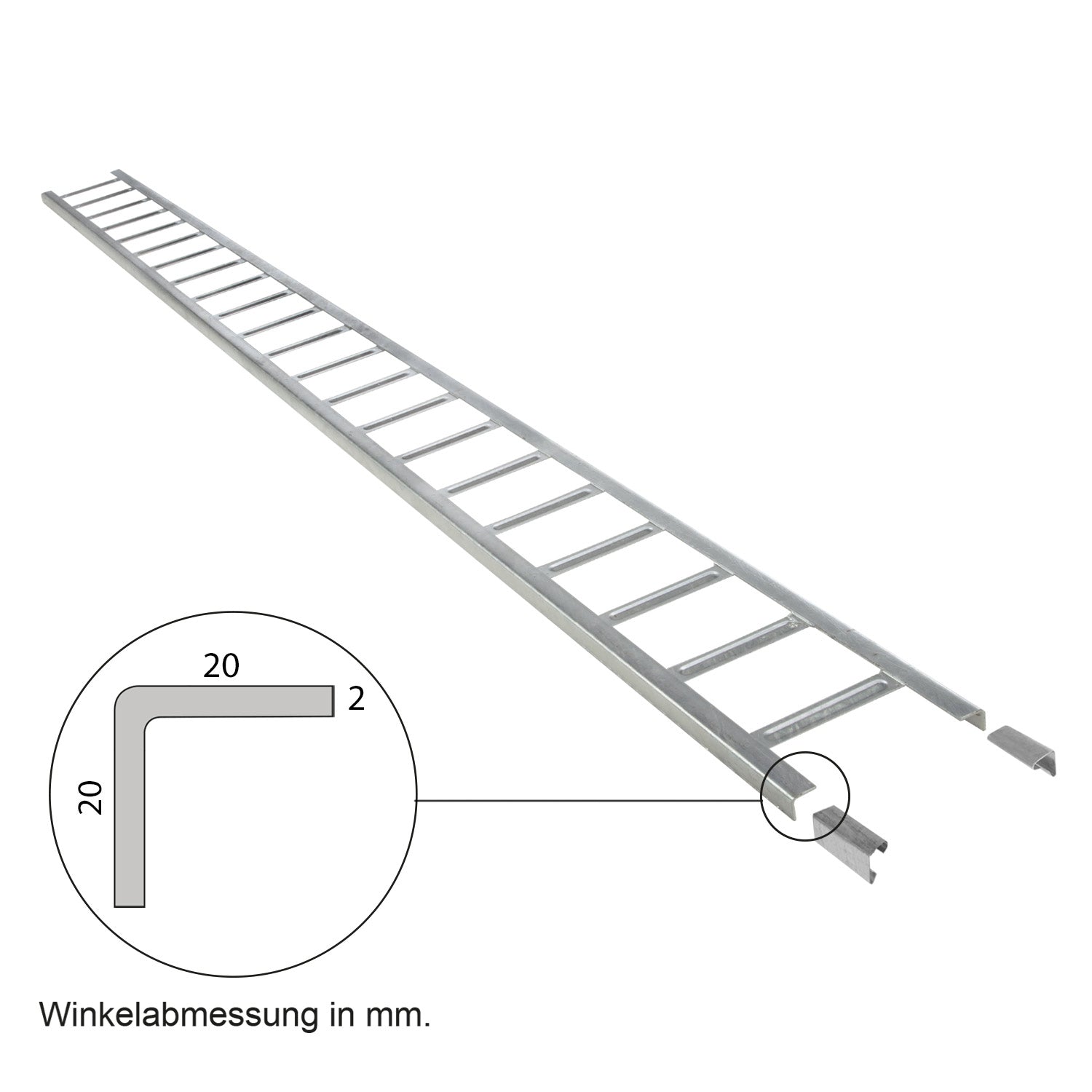 Schneefanggitter Winkel 20x20x2, Länge 2,0 m, inkl. Verbindungsmuffen, H: 15 cm