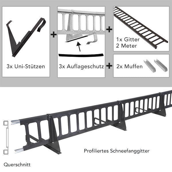 2,0 m Schneefanggitter-Set 9-teilig, Universal-System, Schneefanghöhe 25 cm
