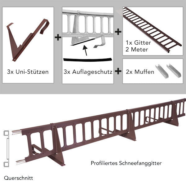 2,0 m Schneefanggitter-Set 9-teilig, Universal-System, Schneefanghöhe 25 cm