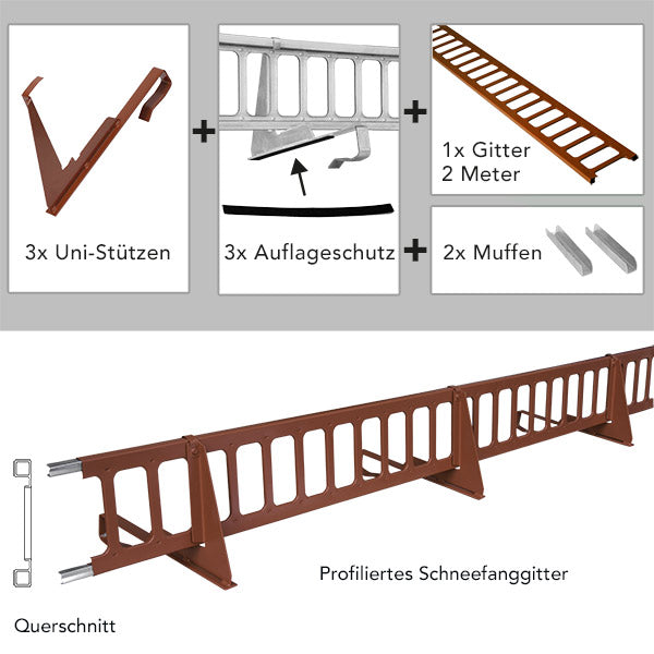 2,0 m Schneefanggitter-Set 9-teilig, Universal-System, Schneefanghöhe 25 cm