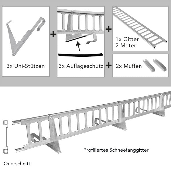 2,0 m Schneefanggitter-Set 9-teilig, Universal-System, Schneefanghöhe 25 cm